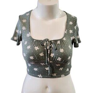 [Papaya] Green Floral Crop Top - Size M
